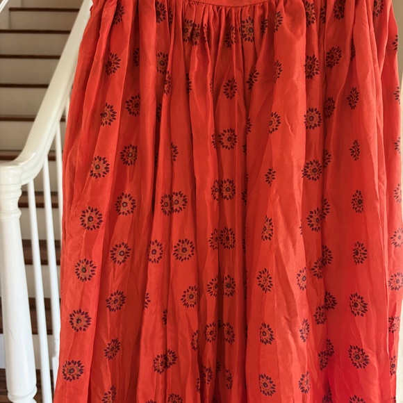 J Peterman Co Long Silk Full Boho Orange Artsy Design Skirt Tassel Tie 10 - Picture 2 of 5